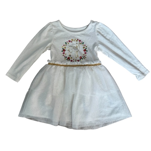Cat & Jack Other - Cat & Jack Holiday Dress White Gold Dear Floral Tutu Skirt Toddler Girl 2T NWOT